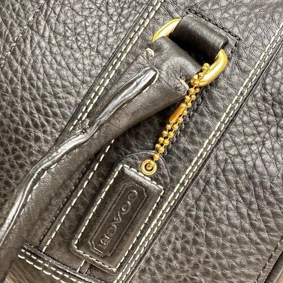 Vintage Coach‎ Black Satchel Tote J0693-10526 White Stitching Double Handle - Picture 6 of 13